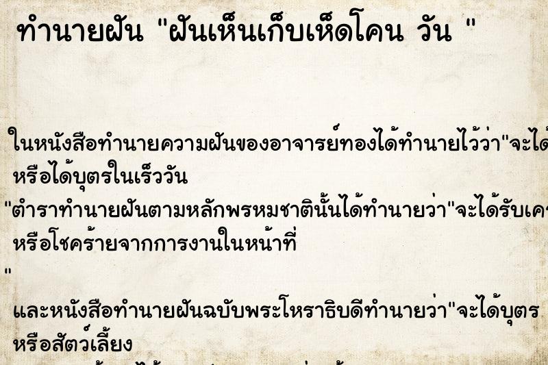 ทำนายฝันทำนายฝันฝันเห็นเก็บเห็ดโคนวัน